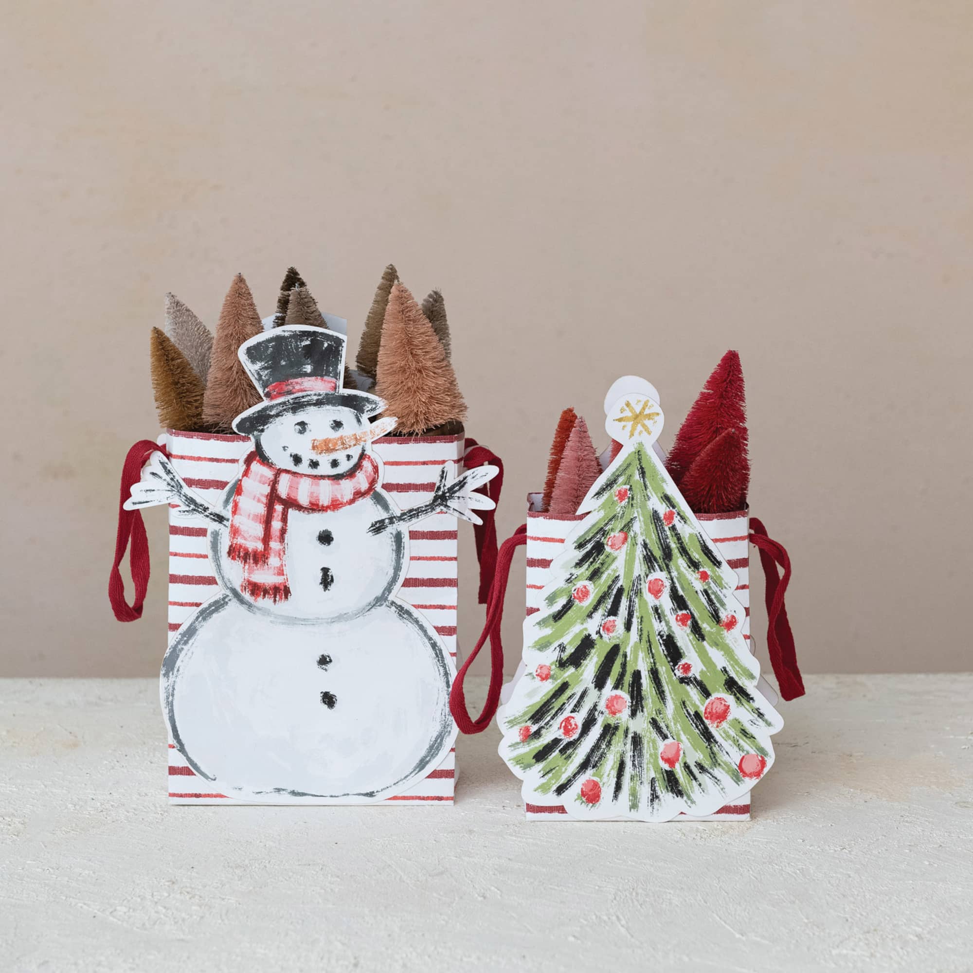 Hello Honey Compact Snowman & Christmas Tree Printed Paper Diecut Gift Bags, 2ct.